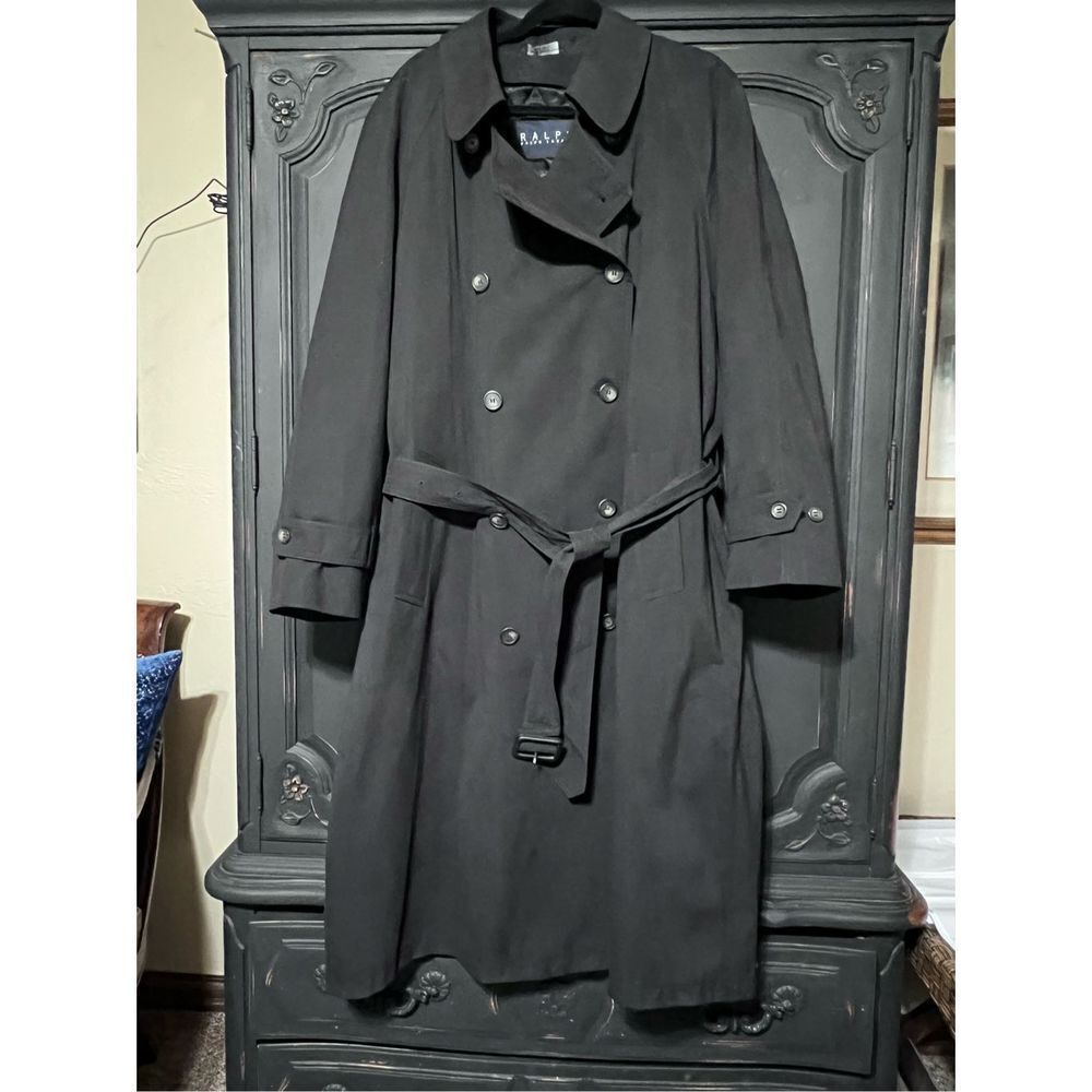 Ralph Lauren Blue Label Double Breasted Black Trench Coat, Over Coat Size 44R